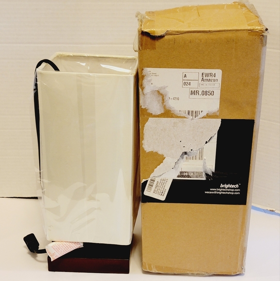 Brightech Wooden Base Table & Desk Lamp – Elongated Fabric Shade - Picture 1 of 11